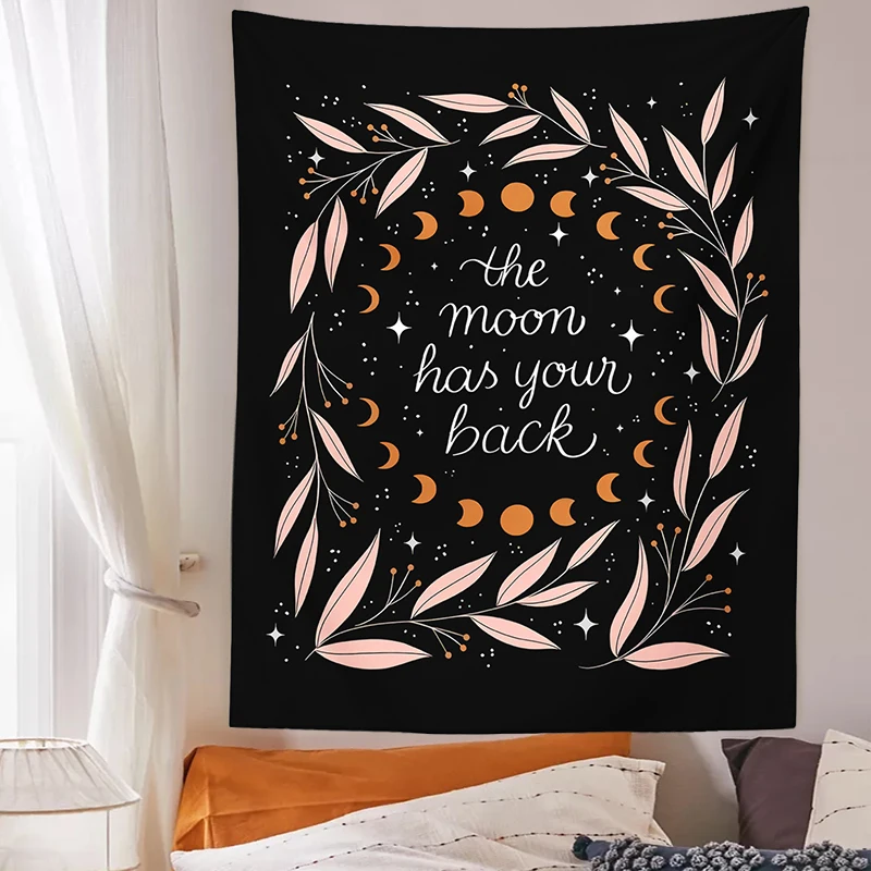 Настенный гобелен с Лунной фазой фон оливковыми листьями психоделический цветок