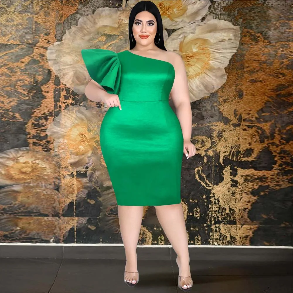 

Sequin Dress Summer New Fat Lady One-shoulder Backless Ruffled Large Size 4XL Bag Hip Skirt Dress Women Plus Size Women's Dress