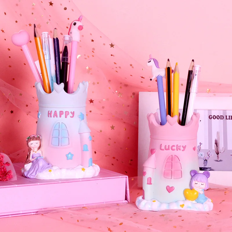 

Cute Castle Pen Holder Girl Bedroom Cute Storage Box Student Children Multi-function Storage Box Desktop Decoration Ornaments