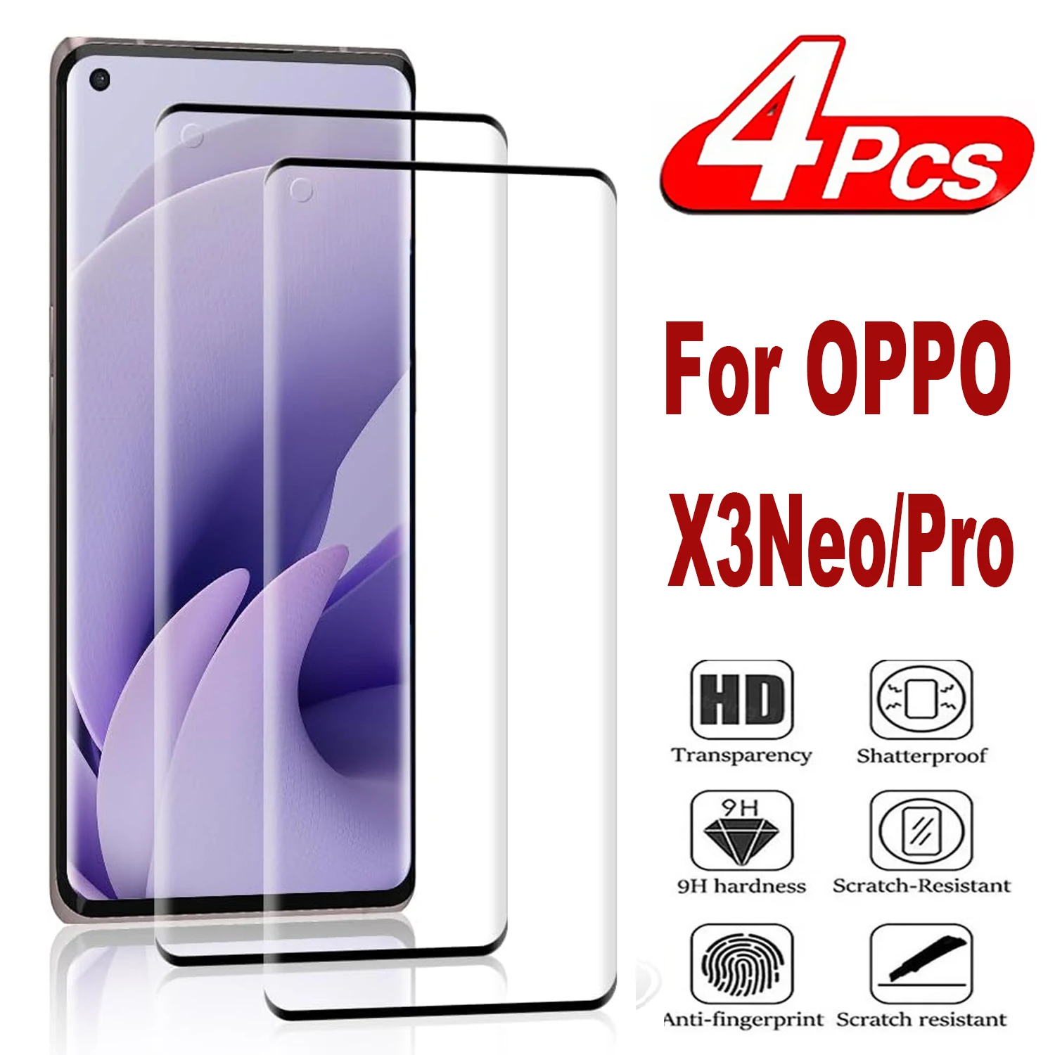 

2/4Pcs Tempered Glass For OPPO Find X3 Neo X3 Pro Curved Ultrasonic Fingerprint Screen Protector Glass