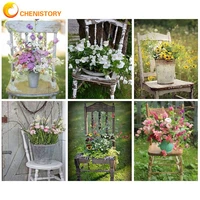 chenistory oil paint by numbers frame coloring by numbers chairs and flowers number painting home decor gift canvas painting