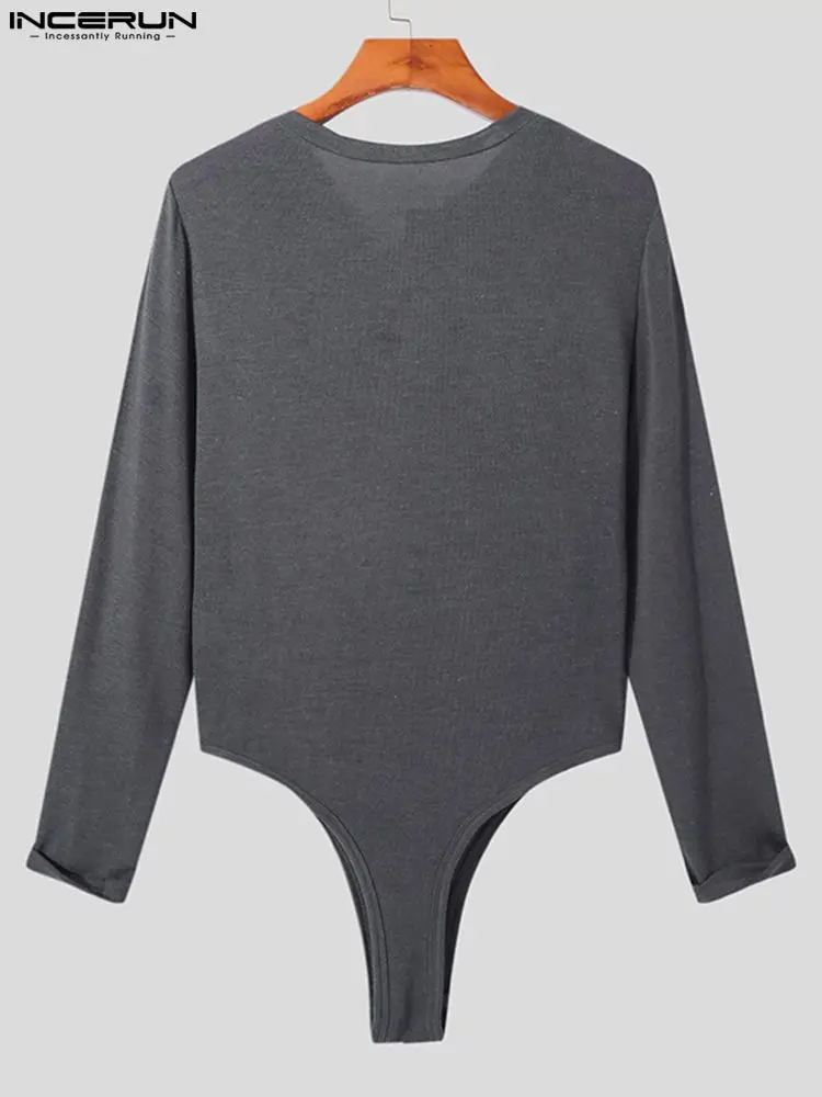 Sexy Fashion New Men's Rompers INCERUN 2022 Solid All-match Multi Buttonhole Bodysuit Comfortable Male Long Sleeve Rompers S-5XL