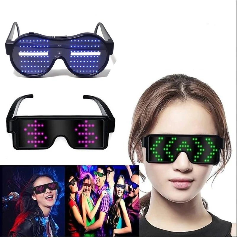 

DIY Magic Bluetooth Новинка светодиодсветодиодный очки для вечеринки управление через приложение светящиеся очки Освещение USB зарядка редактирова...