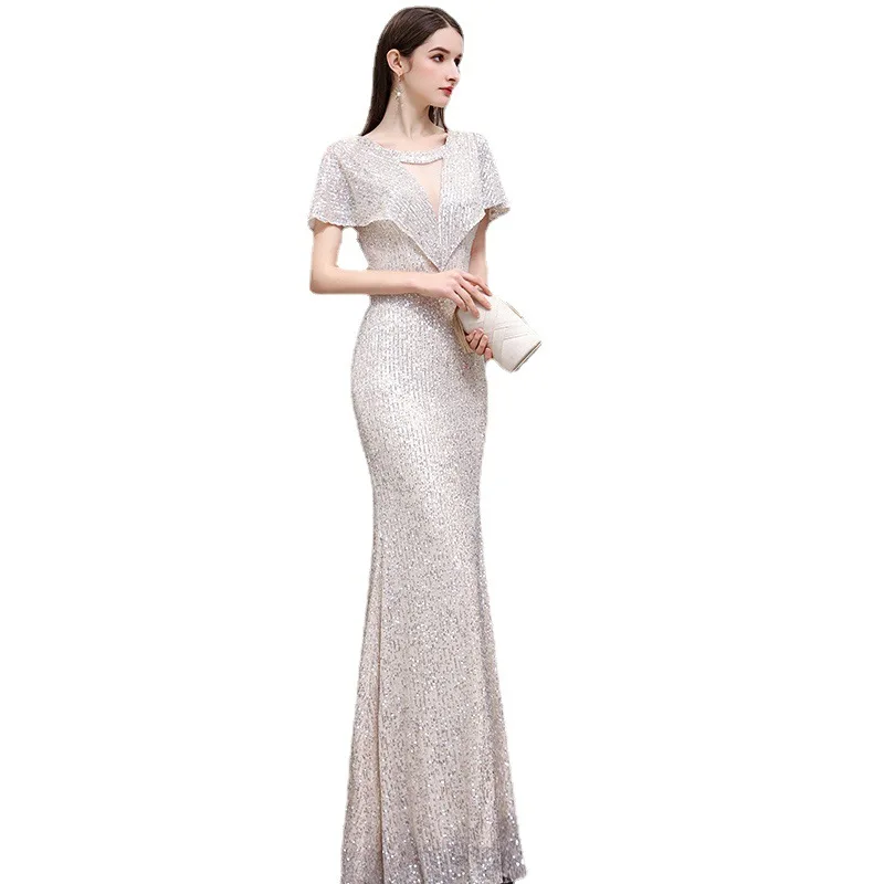 

Fishtail Evening Dress for Women 2023 New Banquet Style Texture Small Group Champagne Birthday Dress for Women
