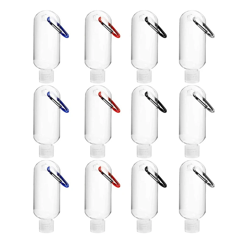 

12PCS 50Ml Refillable Travel Bottles Leakproof Empty Travel Containers With Portable Hook For Liquids, Cream