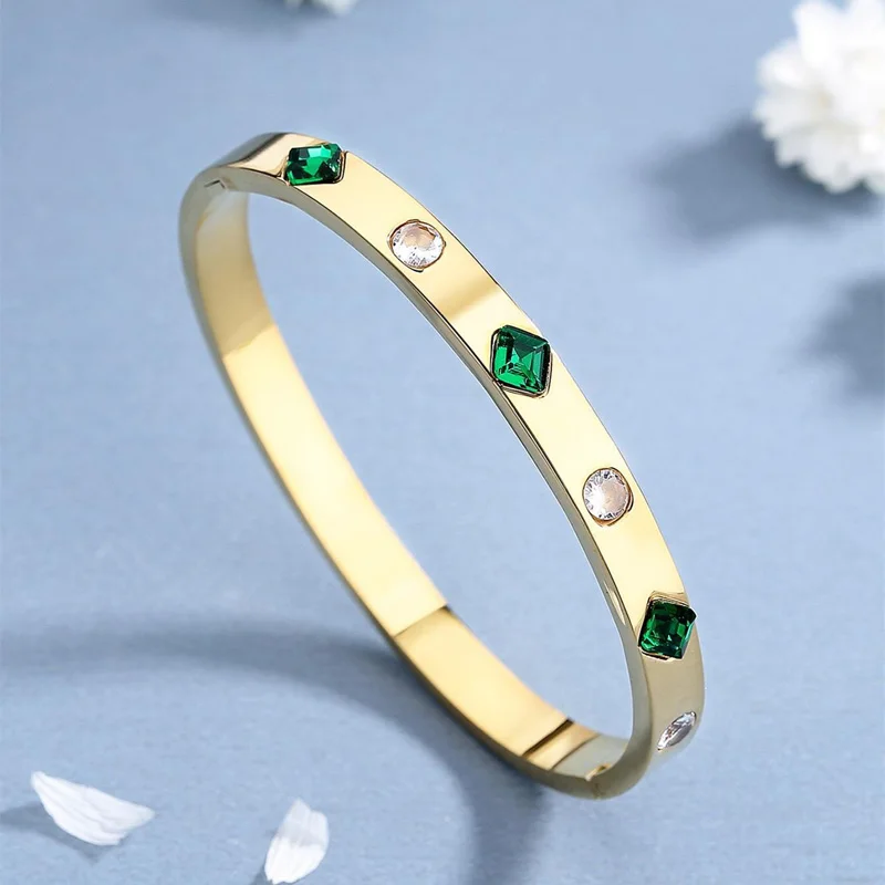 

Fashion Crystal Stainless Steel Rhinestone Lovers Bracelet Plated with 18K Gold Opening Women's Bangles Rose High-end Jewelry