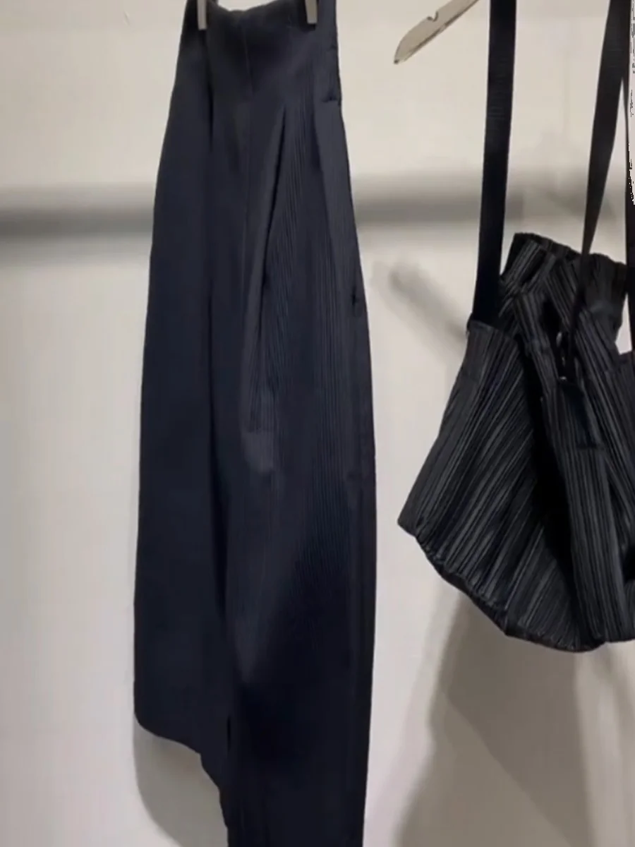 Plus Size Recommended Goods No D Recommend! Chao High end Korean Series Navy Blue High Waist Slimming Design Sense Pleat Spli...