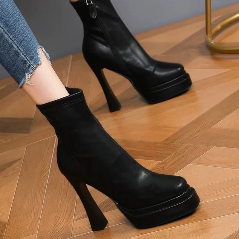 Женские ботильоны кожаные элегантные туфли на очень высоком каблуке женские
