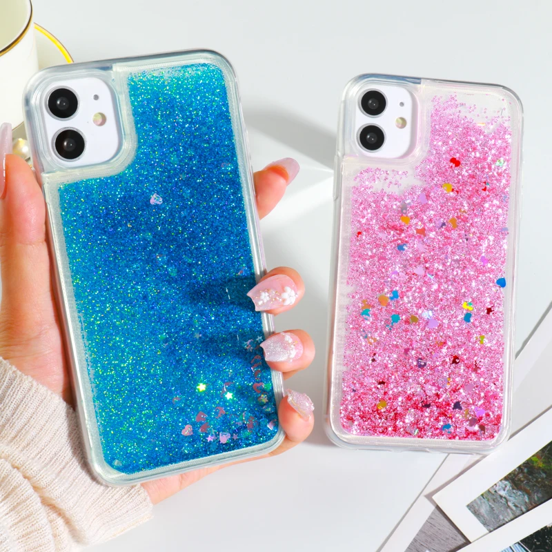 Bling Liquid Quicksand Phone Case For iPhone 13 12 Mini 11 Pro Max SE 2 7 8 6s Plus XS Max XR Shiny Stars Glitter Sequins Cover