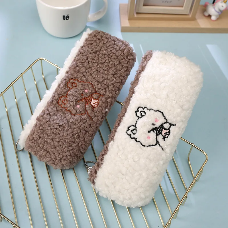 

Simple Cute Plush Pen Box Kawaii Stationery Large Capacity Pencil Case Cosmetic Pouch Storage Bag School Supplies пенал Estuche