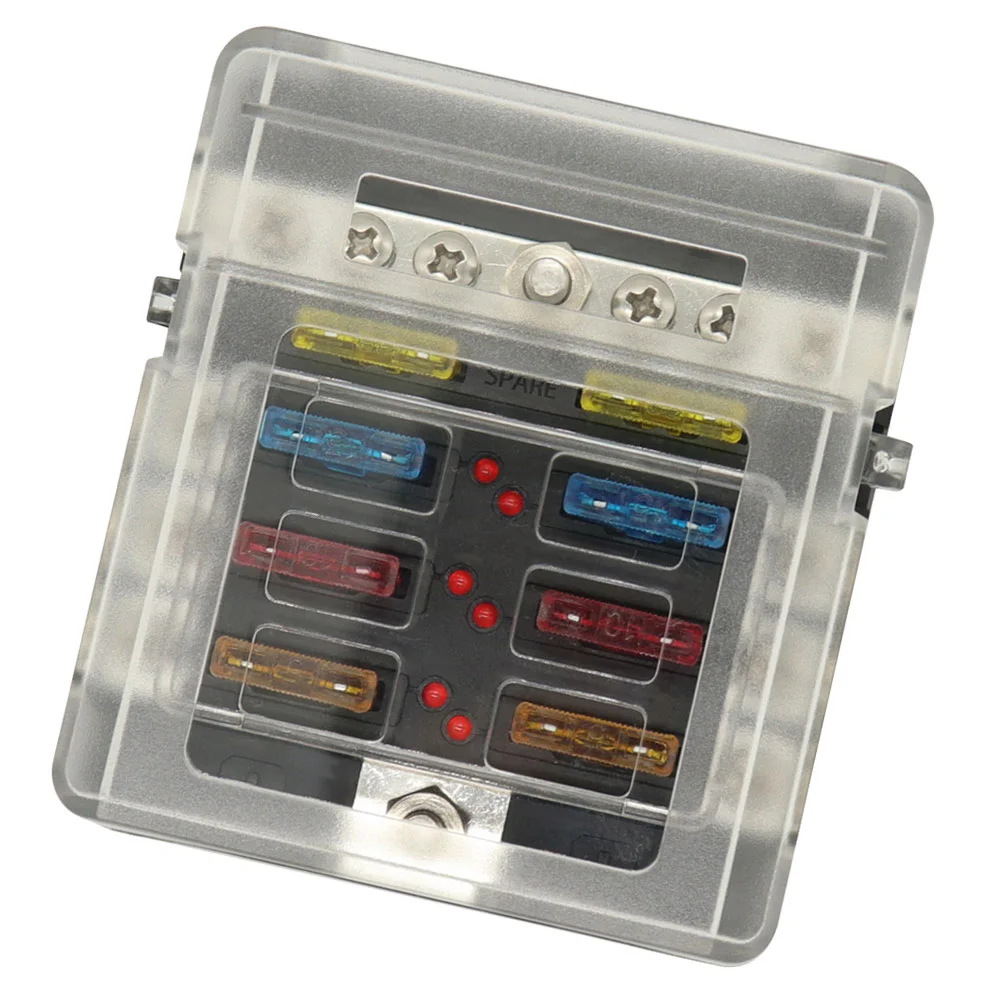 

6 Ways Fuse Box Fuse Holder with Labels for Auto Car Boat RV Yacht Marine