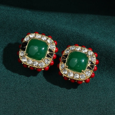 Серьги-гвоздики STALAIT с агатом и красным квадратом