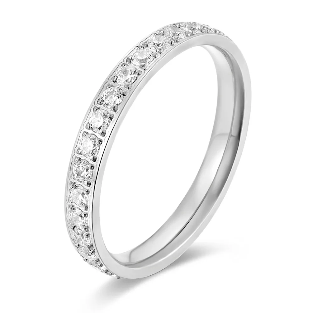 

Titanium Steel 1 Row CZ Ring Wedding Ring Engagement Rings Women Trendy Jewelry Size 5-10