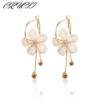 new luxury crystal sweet five petal flower long hoop earrings women girl metal simple design kolczyki pendientes bijoux jewerly