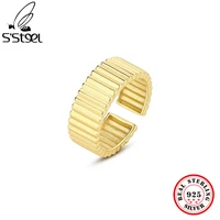 ssteel 925 sterling silver cool style opening rigs simple design personality stripe adjustable ring gift for womens jewelry