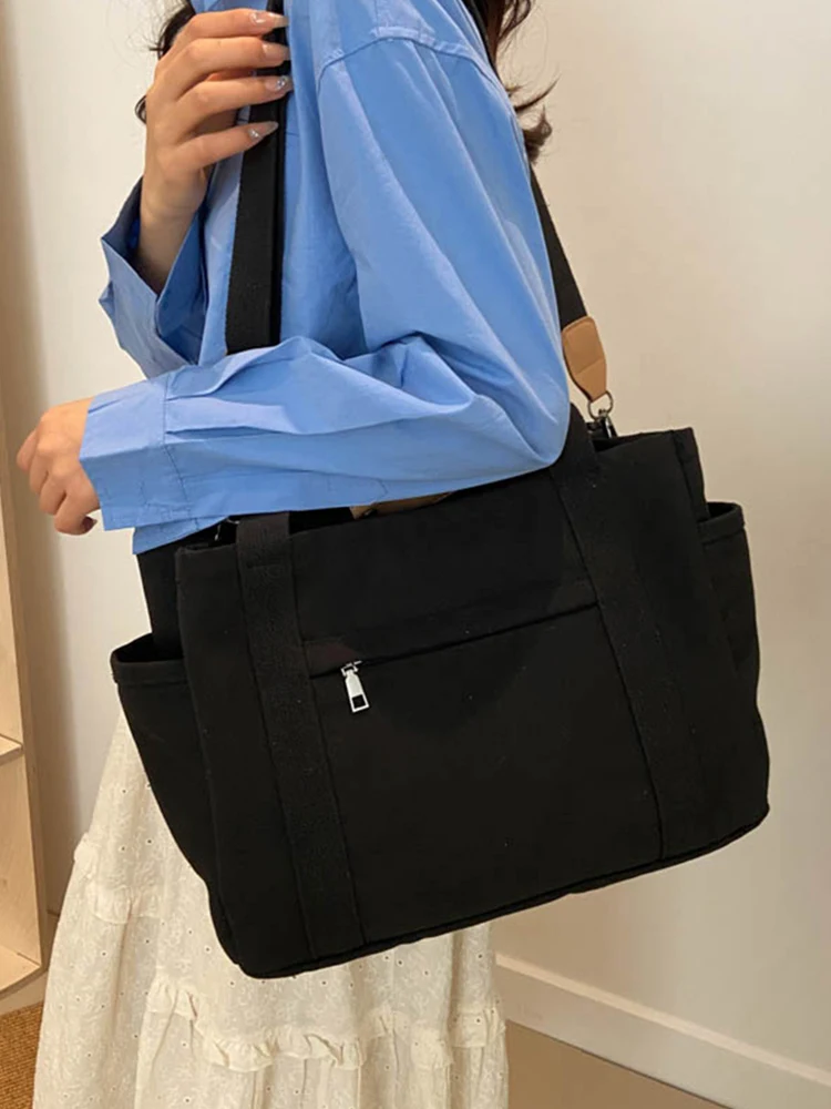 Женская вместительная холщовая дорожная сумка-тоут однотонный Органайзер с