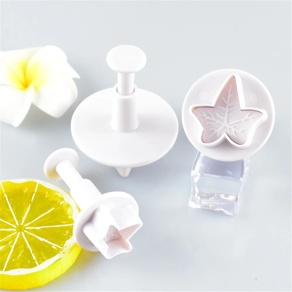 

3PCS Maple Leaf Plastic Plunger Cutter Fondant Cake Mold Cupcake Cookie Pastry Chocolate Biscuit Decoration Baking Tool