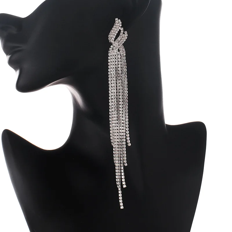 

New Style Diamond Geometric Long Tassel Earrings Street Photo Bridal Wedding Atmosphere Ear Accessories Wholesale