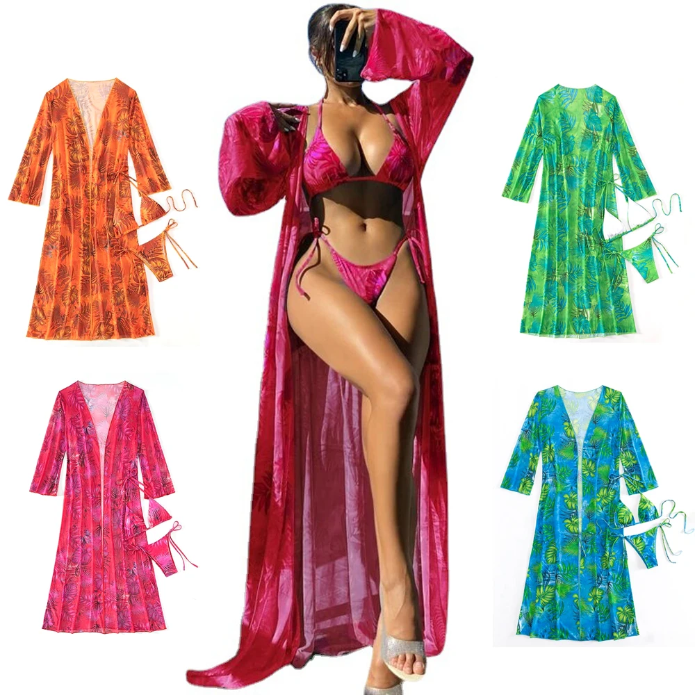 

Женский Длинный купальник, летний пляжный купальник с принтом листьев, 2023