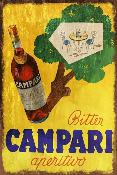 

Campari, горький аперьево, рекламный винтажный вид, Ретро стиль, металлический знак, бар, паб