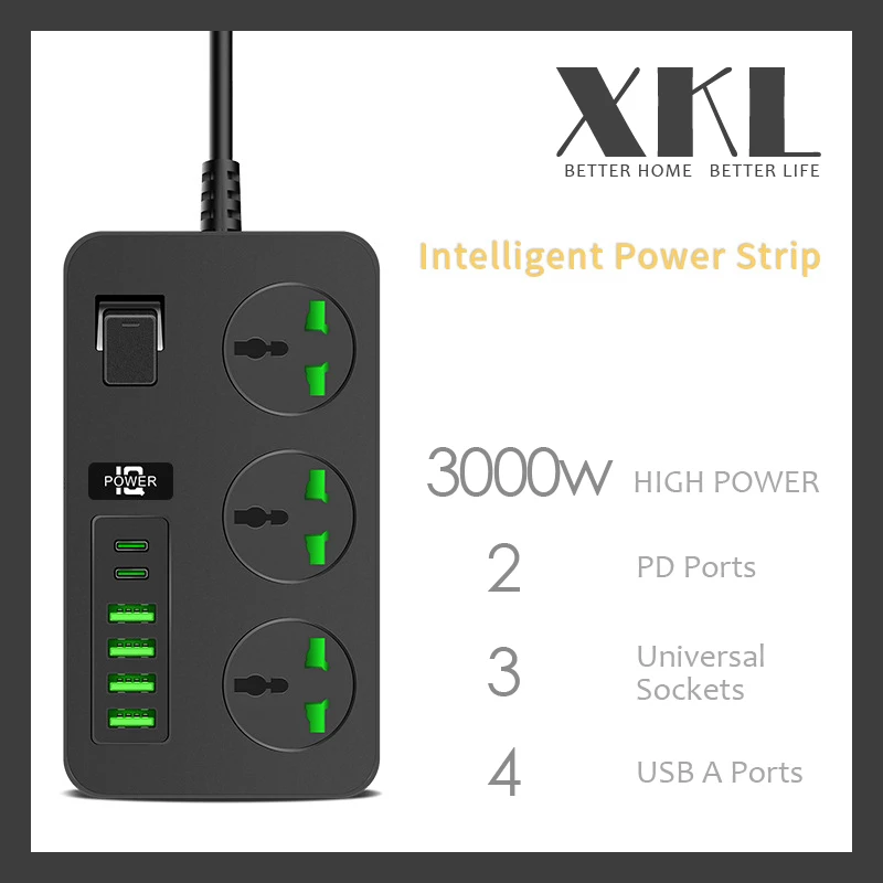 XKL крутая черная высокомощная полоса с переключателем 2 PD Быстрая зарядка + 4