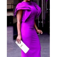 new style design sense niche solid color horn sleeve backless elastic party evening dress womens dress