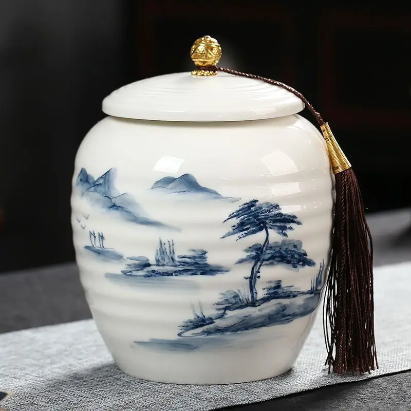 Керамическая банка для хранения с чернильным пейзажем герметичные декоративные