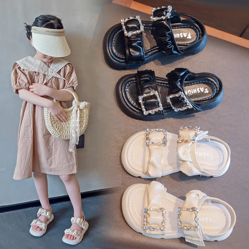 

Girls Sandals Thick-soled Children's Roman Shoes 2023 Summer New Little Girl Rhinestone Soft Bottom Open-toed Princess Sandals