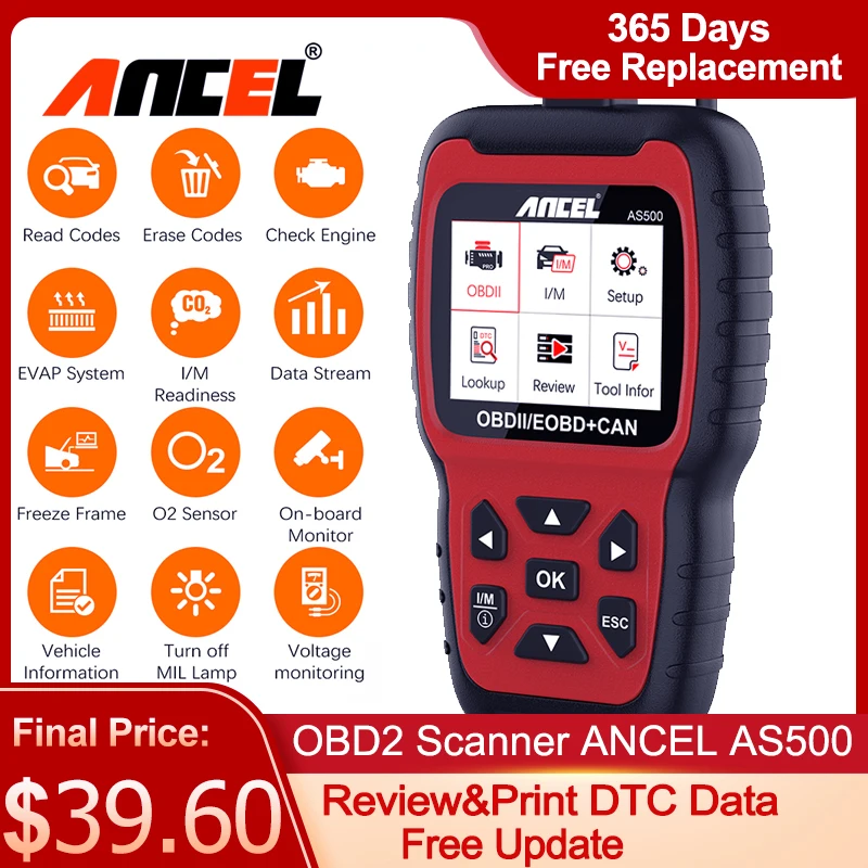 

ANCEL AS500 OBD2 Car Diagnostics Scanner Engine Code Reader OBD 2 Auto Diagnostic Tool Lifetime Free Update Automotive Tools