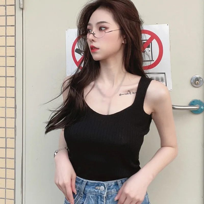 

Y2K Slim Fashion Shirt Solid Color Summer Inner Wear Women's Clothing Korean Version Sleeveless Short Tops Bottoming Shirt