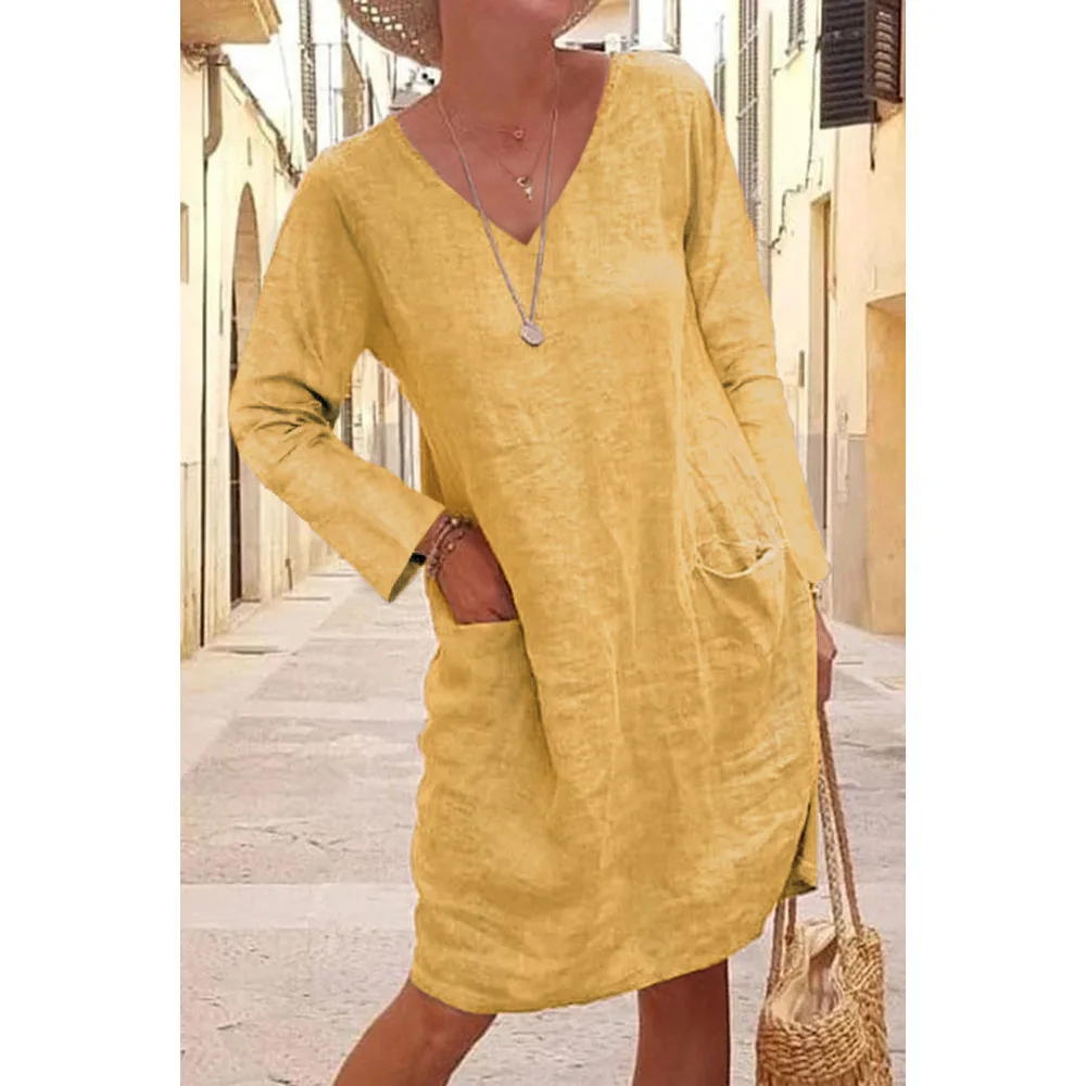 2022 Autumn Cotton Women's Dress Black O-neck Casual Long Sleeve Dresses Female Summer New Loose Elegant Woman Clothing Ladies