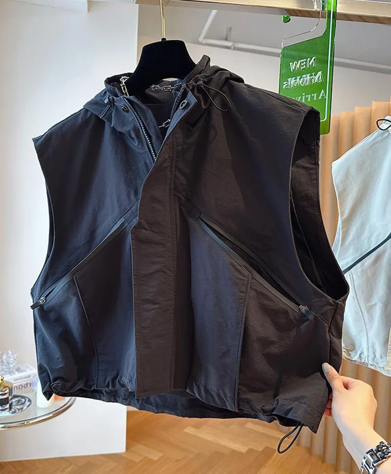 Женский жилет с капюшоном в Корейском стиле свободная куртка без рукавов