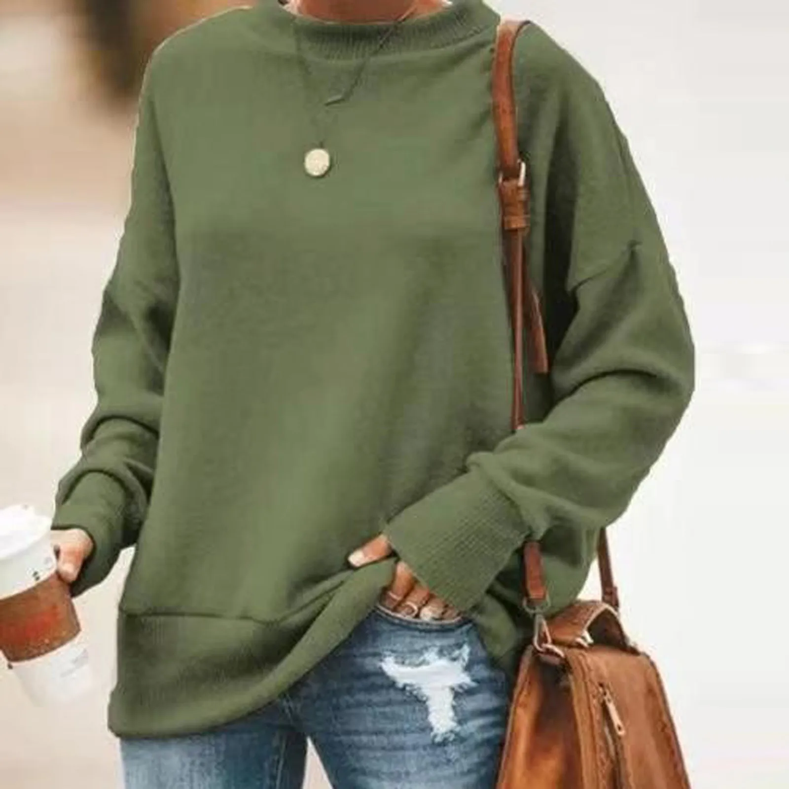 

Sleeve h Tops Women O-Neck Fashion Long Casual Pullover Sweatshirt Solid Women's Blouse