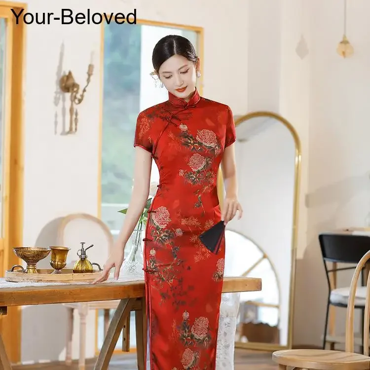 Женское вечернее банкетное платье Ципао больших размеров черное Cheongsam