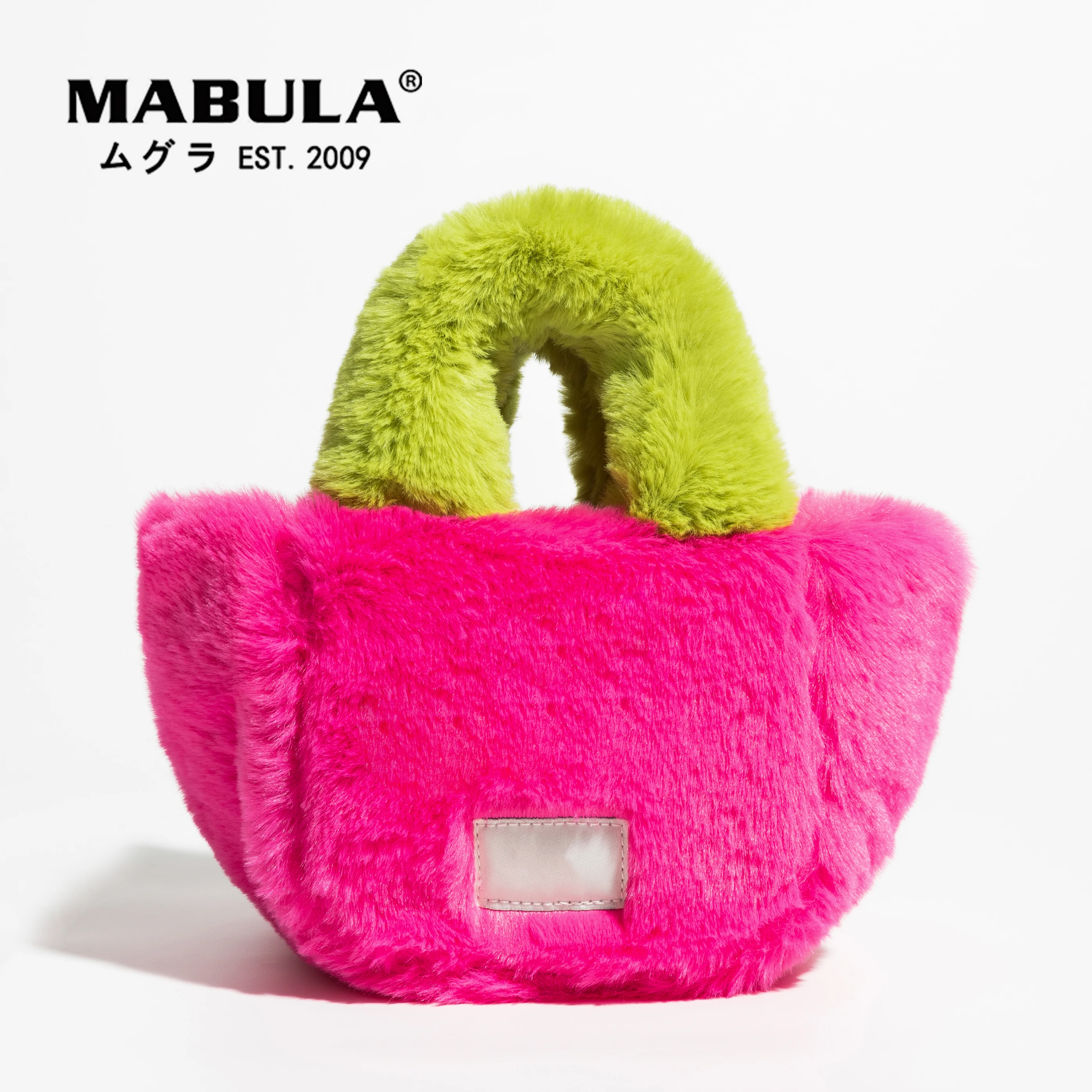 

MABULA Purple Yellow Winter Faux Fur Top Handle Purse for Women 2022 Trend Small Basket Crossbody Bag Fashion Square Handbag