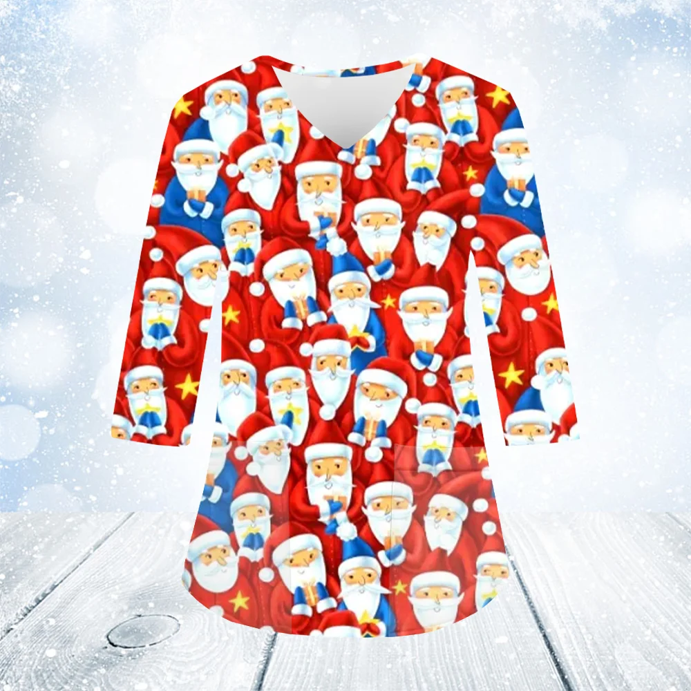 Рождественская клиническая форма женский топ с мультяшным принтом для