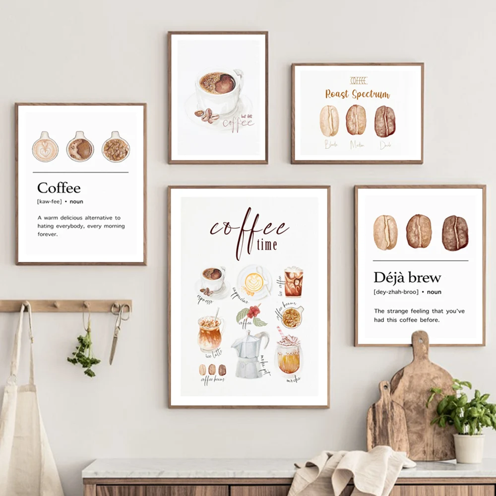 

Elegant Coffee Art Posters Nordic Caffeine Cocoa Cup Paintings Print On Canvas Vintage Wall Pictures For Kitchen Cafe Room Decor