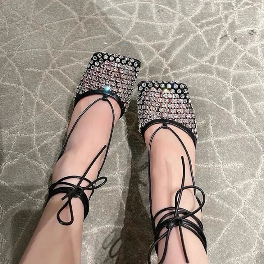 

Женские сетчатые туфли с кристаллами на высоком каблуке, туфли-лодочки для вечеринки, женские сандалии на высоком каблуке, свадебные босоно...