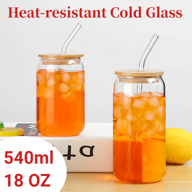 

4/6PCS Can Shaped Drinking Glasses with Bamboo Lids & Straws Clear Water Glass Cups,Iced Coffee,Tea,Tumbler Cup,Soda Glasses