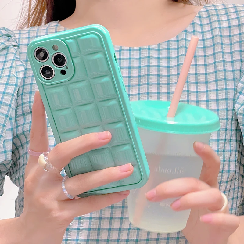 Best 3D Luxury Japanese Cute Summer Green Block Phone Case For iPhone 11 12 13 Pro Xs Max Xr X Bling Glitter Soft Silicone Cover