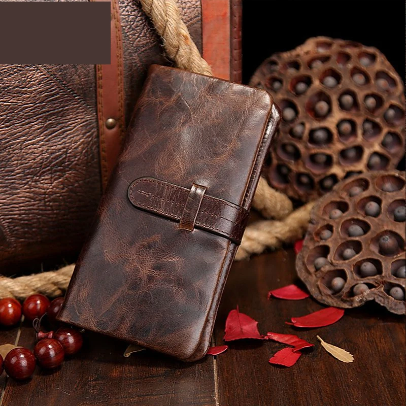 

Men's Leather Wallets Casual Retro Long Wallet Leather Credit Card Holder Purse Large-Capacity Multi-card Clutch Phone Money Bag