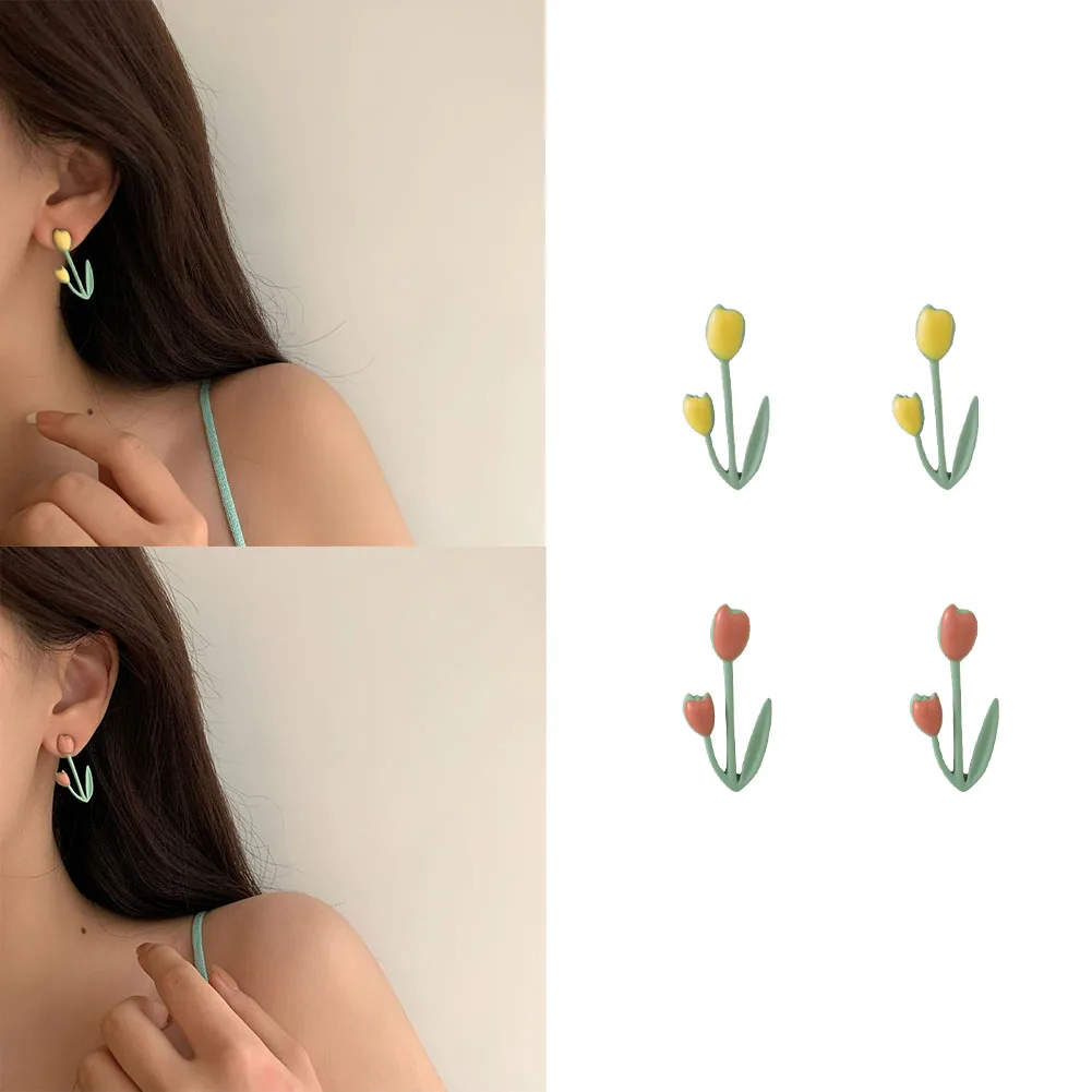 

2022 Korea New Colorful Asymmetric Alloy Flower Tulip Earrings For Women Girls Bohemia Beach Dangle Drop Earrings Jewelry