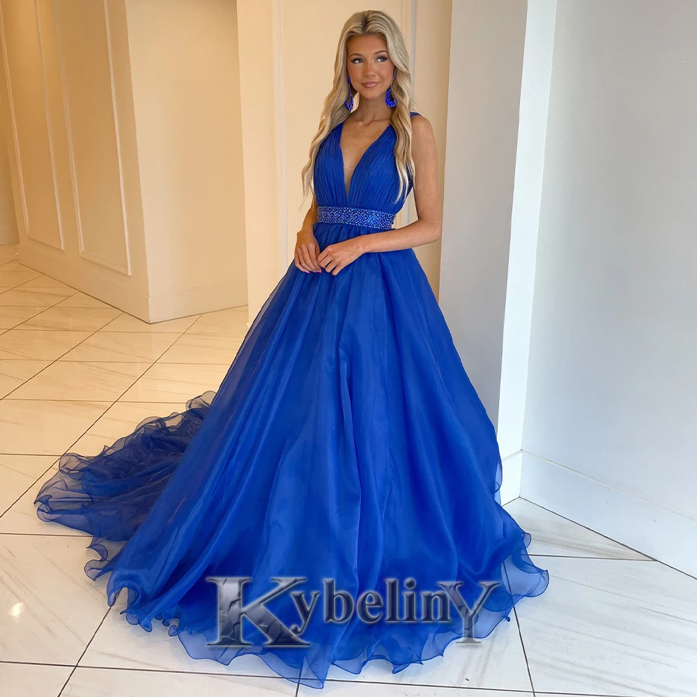 

Kybeliny Stylish V-neck Prom Dress For Women Beaded Sleeveless 2023 A-line Evening Gowns Vestidos De Fiesta Party Made To Order