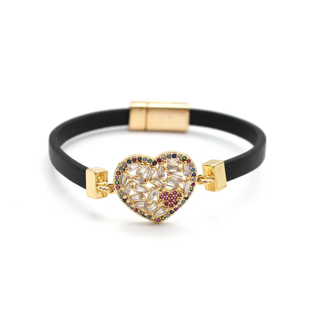 

Delicate Large Heart Charm Bracelet Slider Chain Multicolor Cubic Zirconia Bracelets for Women Lovers Trendy Jewelry