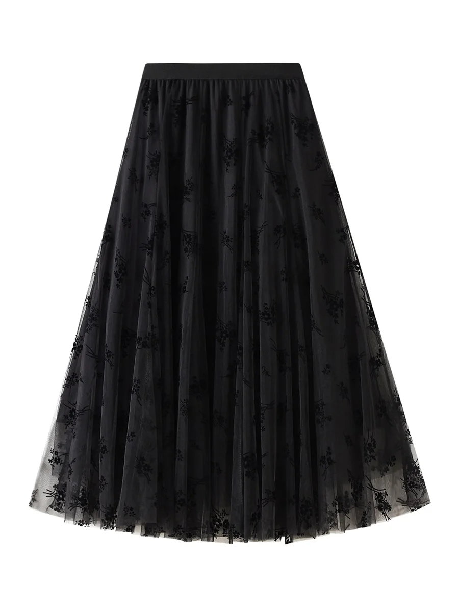 

Женская многослойная юбка-пачка с высокой талией, плиссированная юбка средней длины с высокой эластичной талией, трапециевидная Цветочная юбка А-серого цвета, 1 размер