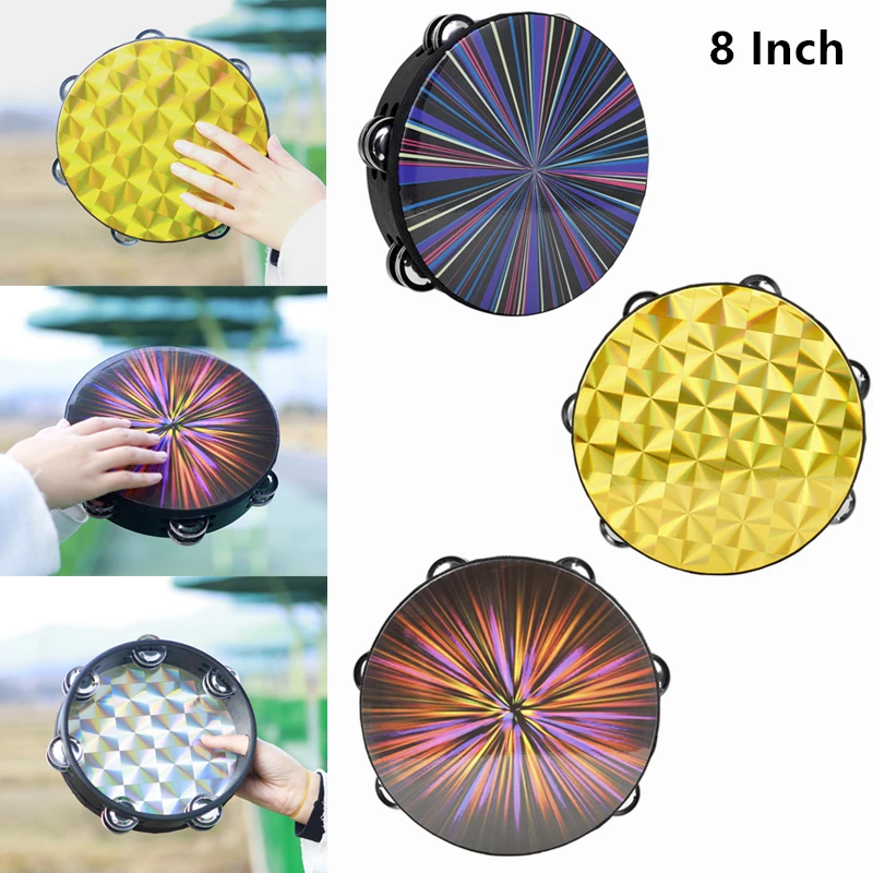 

8-inch Colorful Double Row Tambourine Percussion Accompaniment Instruments Children Wood Tambourines