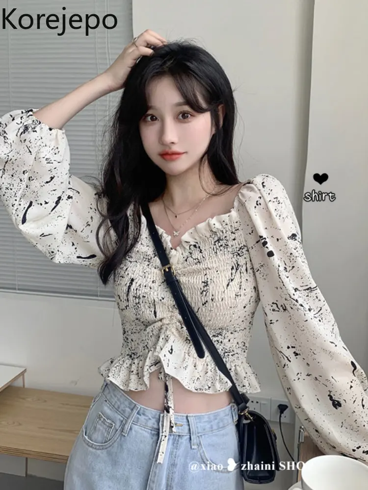 

Элегантная элегантная женская блузка в французском стиле, модель сезона весна-осень 2023 года, облегающие Короткие повседневные универсальн...