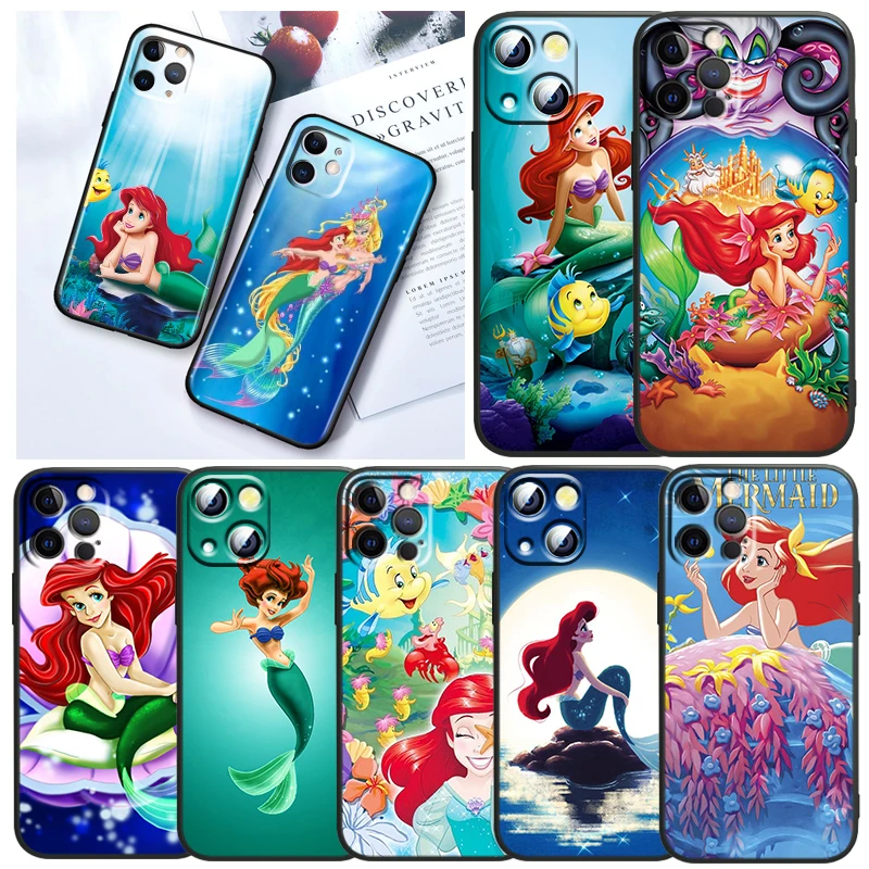 

Anime The Little Mermaid Phone Case For Apple iPhone 14 13 12 11 SE XS XR X 7 8 6 Mini Plus Pro MAX 2020 Black Soft Cover