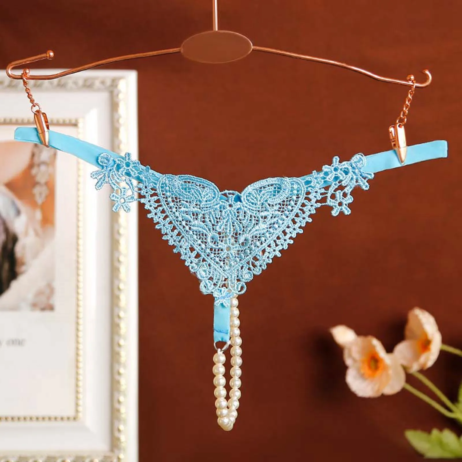 Женские мини-трусики с жемчужными бусинами кружевные сетчатые сексуальные