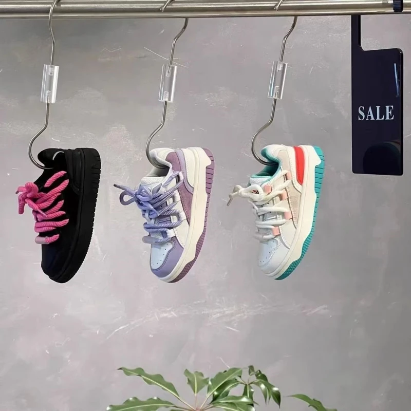 

2023 New Fashion Board Shoes Girls' Versatile Popular Lace up Sneakers Trend Children's Autumn Casual Shoes Size 26-37